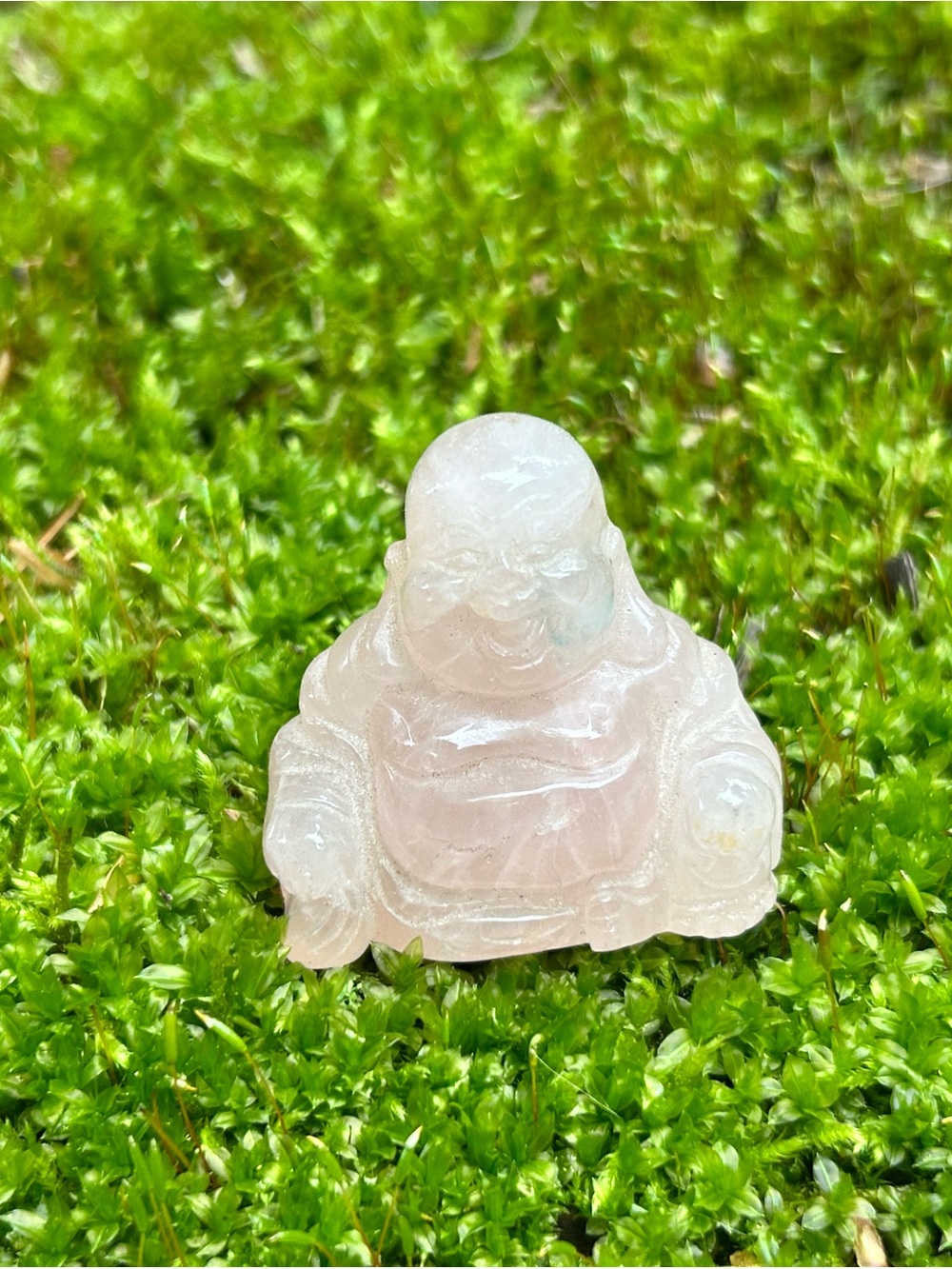 Rose Quartz Laughing Buddha Figurine